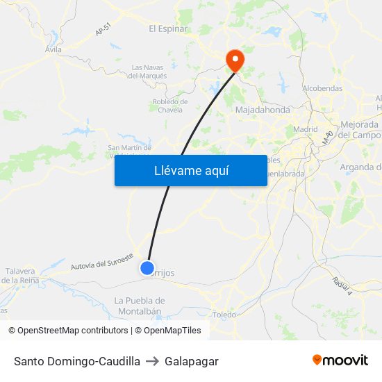 Santo Domingo-Caudilla to Galapagar map
