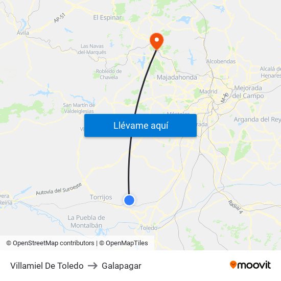 Villamiel De Toledo to Galapagar map
