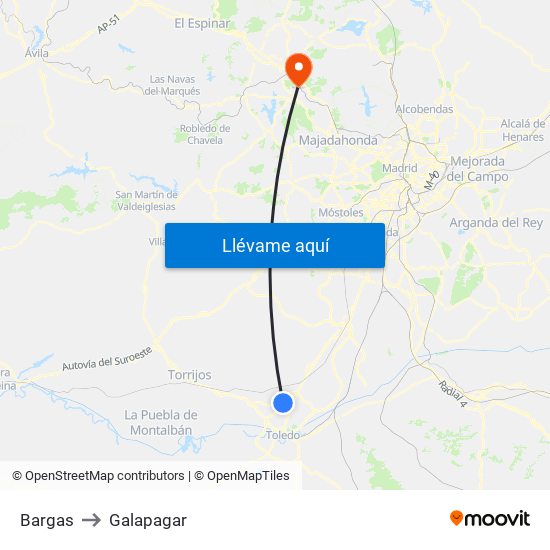 Bargas to Galapagar map