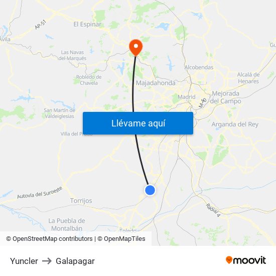 Yuncler to Galapagar map