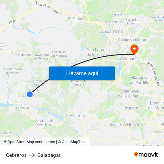 Cebreros to Galapagar map