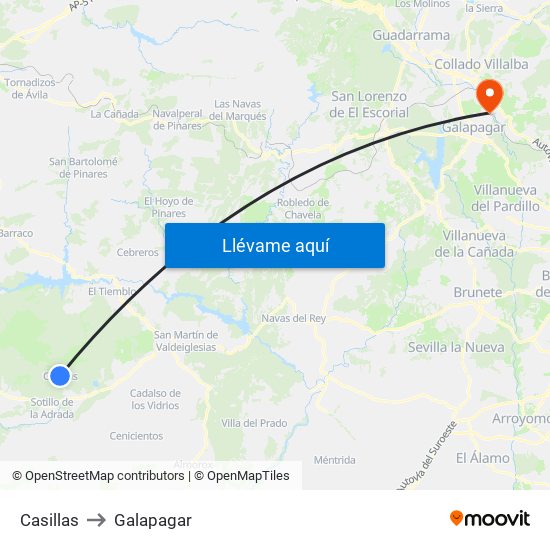 Casillas to Galapagar map