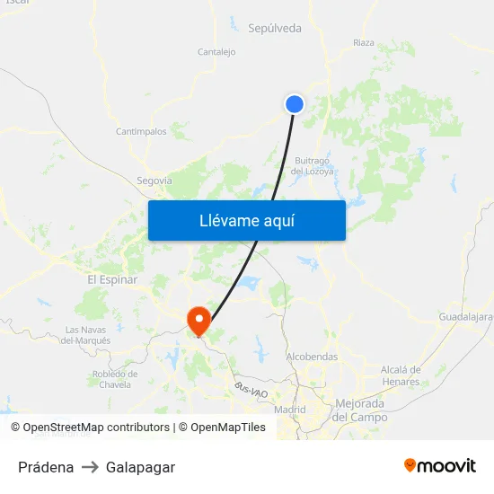 Prádena to Galapagar map