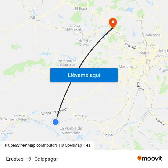 Erustes to Galapagar map
