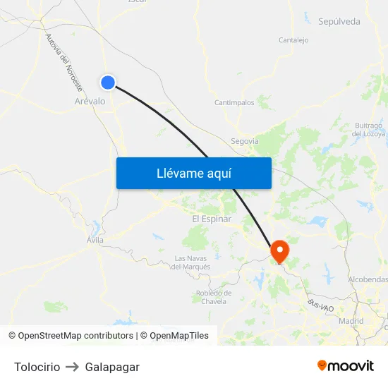 Tolocirio to Galapagar map