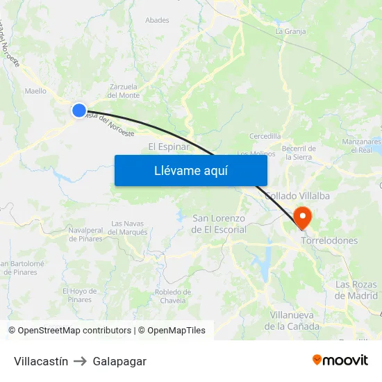 Villacastín to Galapagar map