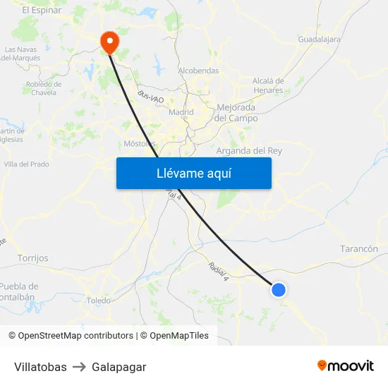 Villatobas to Galapagar map