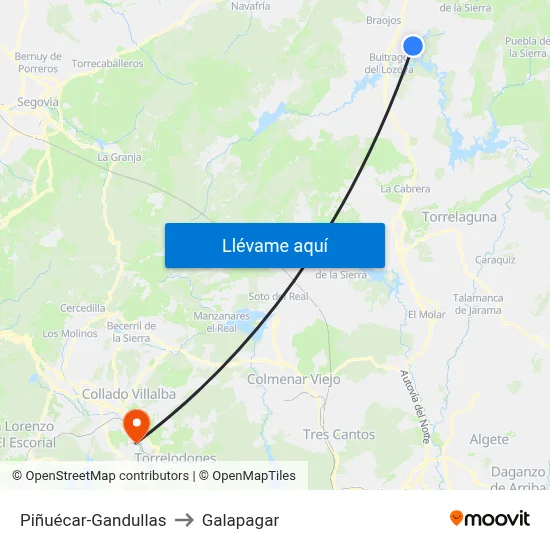 Piñuécar-Gandullas to Galapagar map
