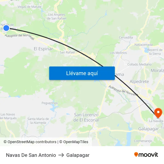 Navas De San Antonio to Galapagar map