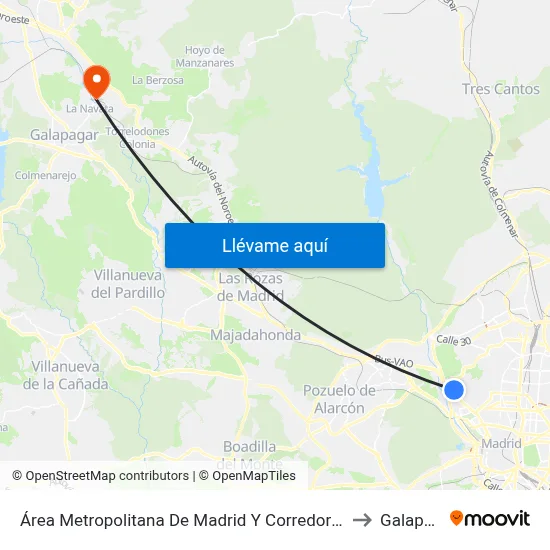 Área Metropolitana De Madrid Y Corredor Del Henares to Galapagar map