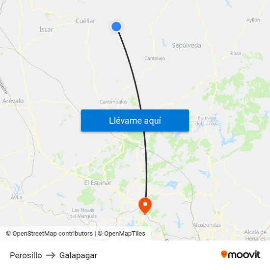 Perosillo to Galapagar map