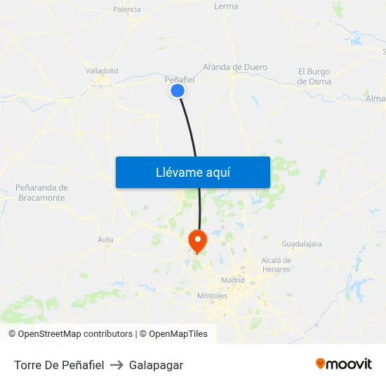 Torre De Peñafiel to Galapagar map