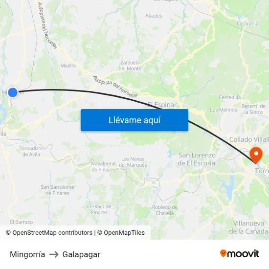 Mingorría to Galapagar map