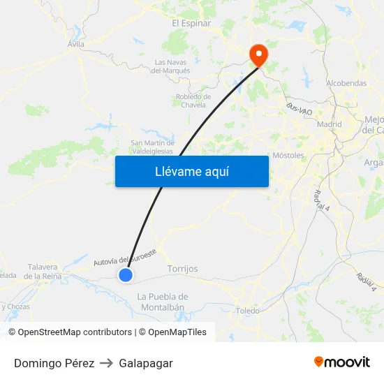 Domingo Pérez to Galapagar map