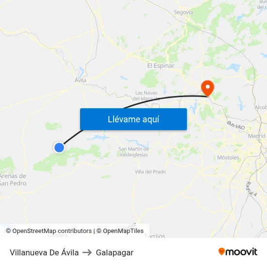 Villanueva De Ávila to Galapagar map