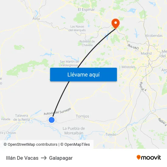 Illán De Vacas to Galapagar map