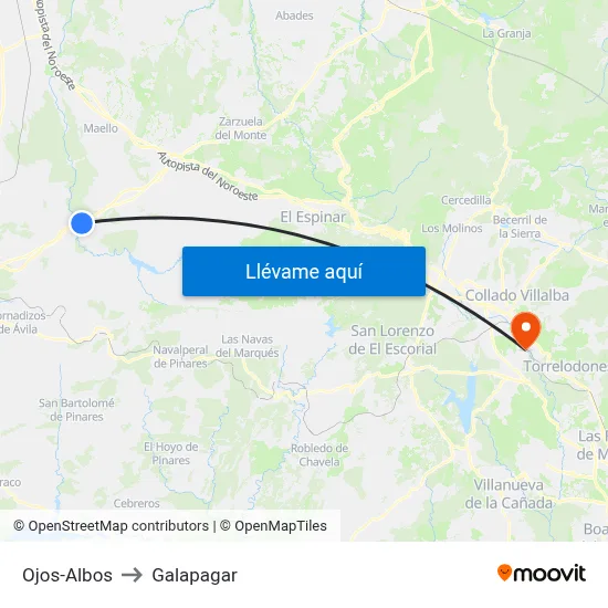 Ojos-Albos to Galapagar map