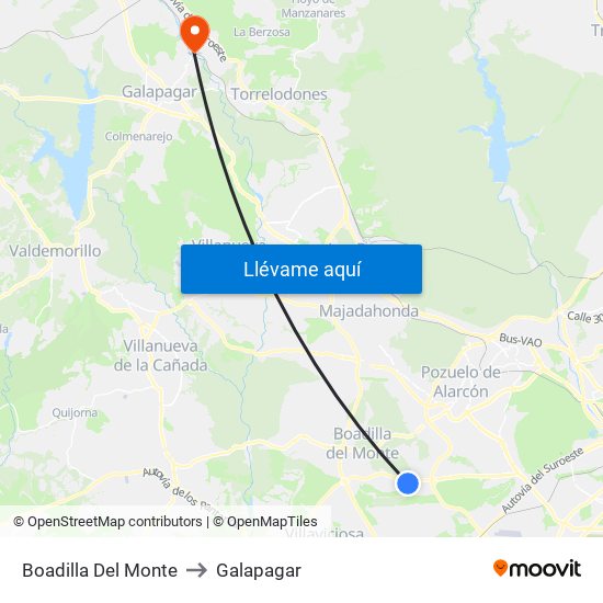 Boadilla Del Monte to Galapagar map