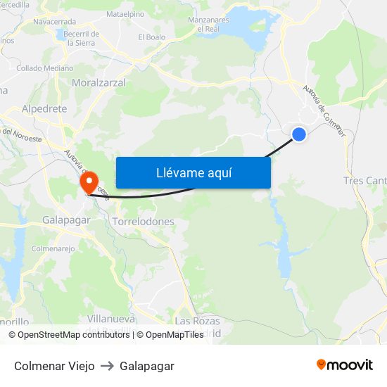 Colmenar Viejo to Galapagar map
