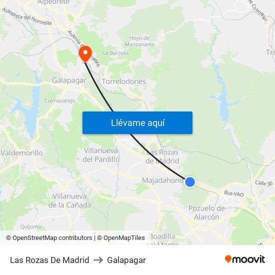 Las Rozas De Madrid to Galapagar map