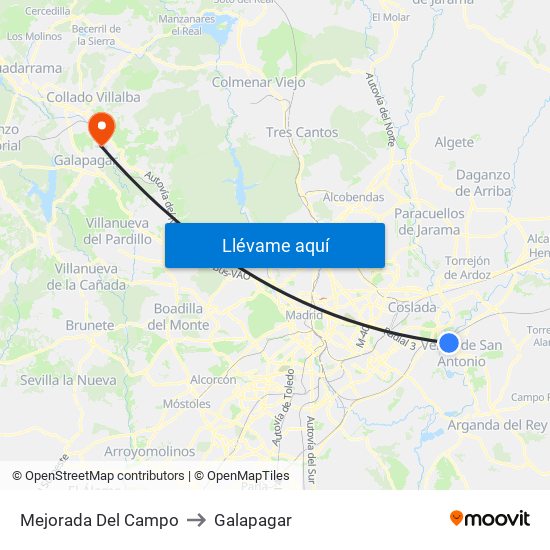 Mejorada Del Campo to Galapagar map