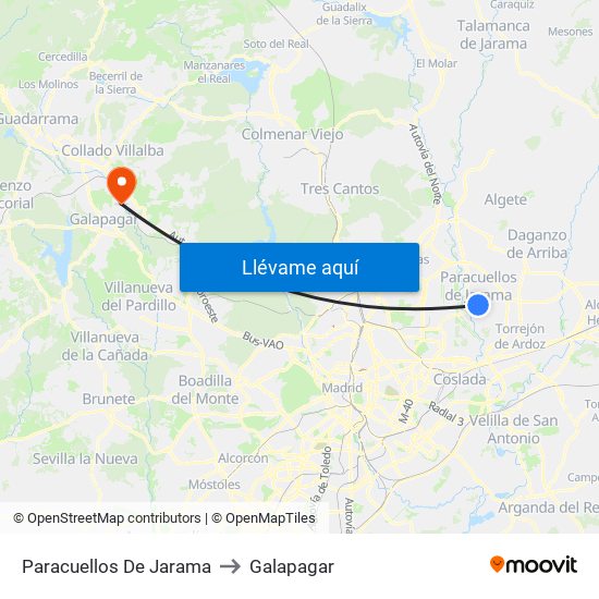 Paracuellos De Jarama to Galapagar map