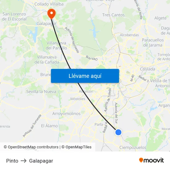 Pinto to Galapagar map