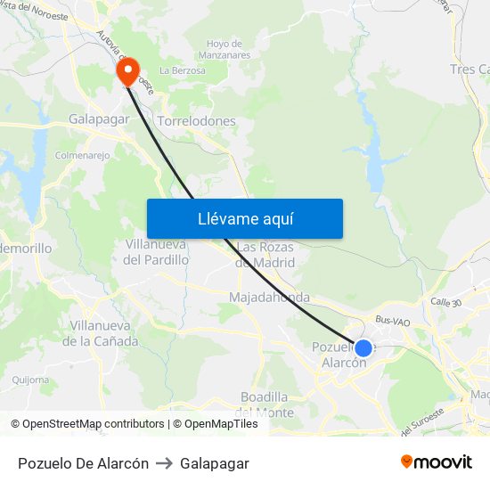 Pozuelo De Alarcón to Galapagar map