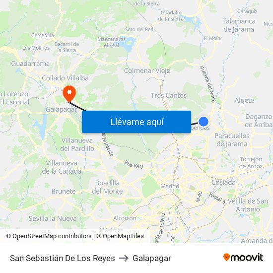 San Sebastián De Los Reyes to Galapagar map