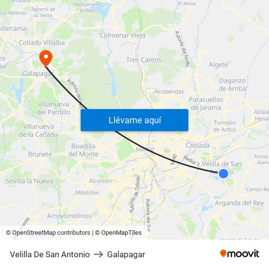 Velilla De San Antonio to Galapagar map