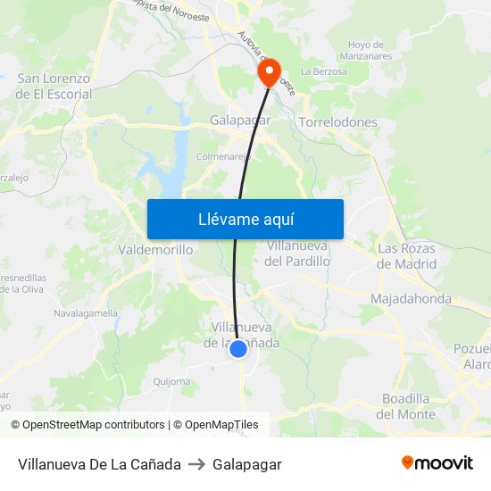Villanueva De La Cañada to Galapagar map