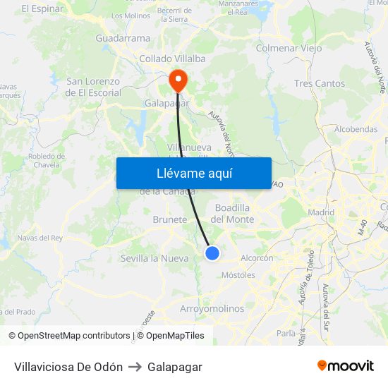 Villaviciosa De Odón to Galapagar map