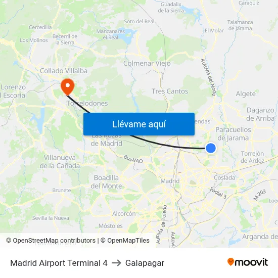 Madrid Airport Terminal 4 to Galapagar map