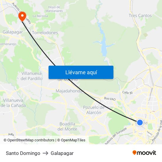 Santo Domingo to Galapagar map