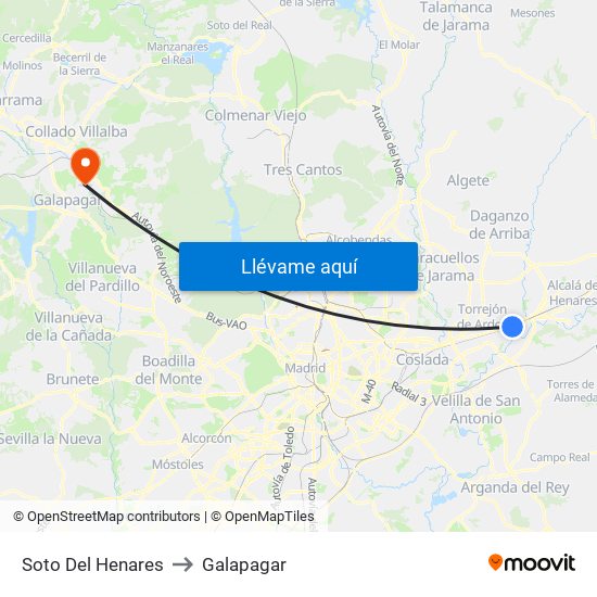Soto Del Henares to Galapagar map