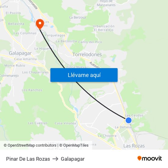 Pinar De Las Rozas to Galapagar map