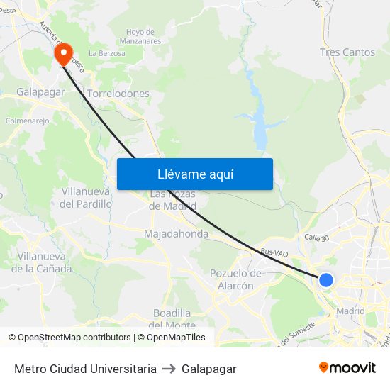 Metro Ciudad Universitaria to Galapagar map