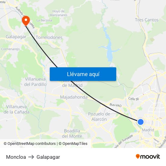 Moncloa to Galapagar map