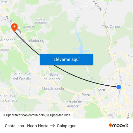 Castellana - Nudo Norte to Galapagar map