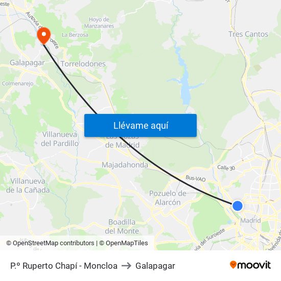 P.º Ruperto Chapí - Moncloa to Galapagar map