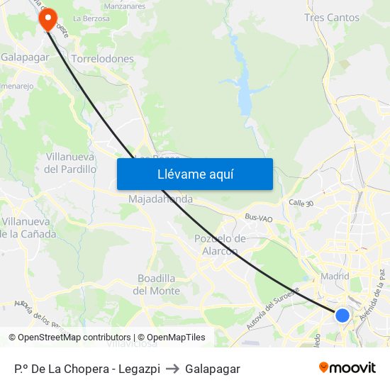P.º De La Chopera - Legazpi to Galapagar map