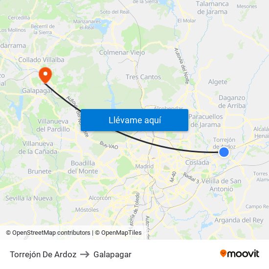 Torrejón De Ardoz to Galapagar map