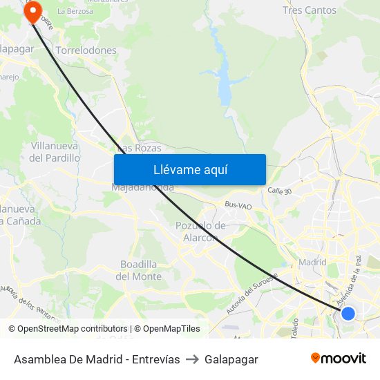 Asamblea De Madrid - Entrevías to Galapagar map