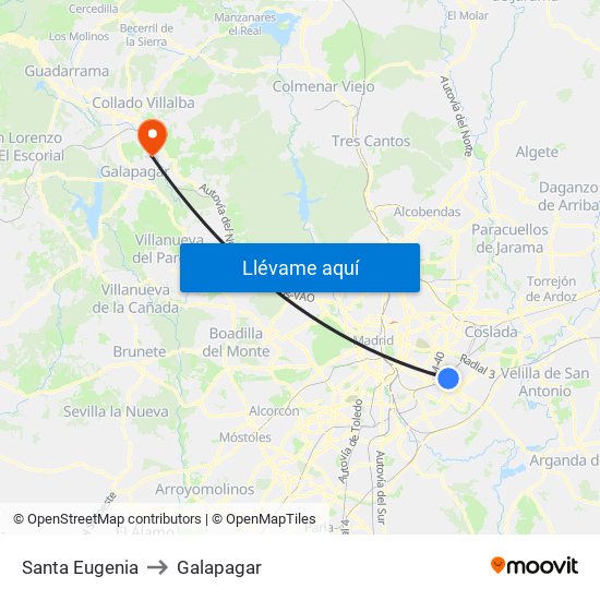 Santa Eugenia to Galapagar map