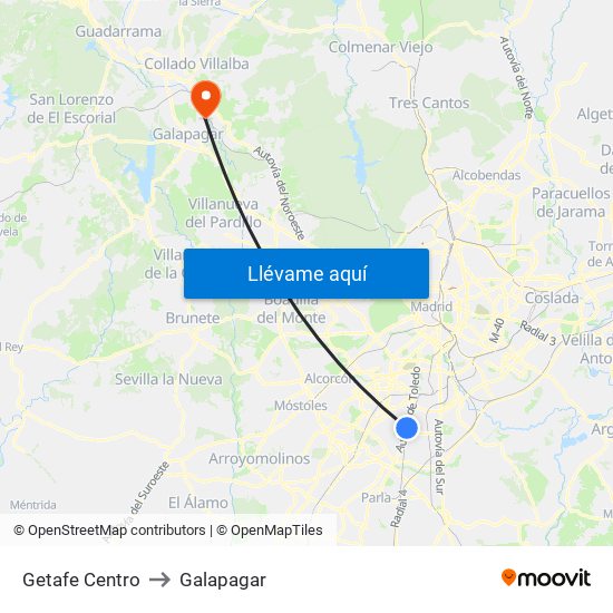 Getafe Centro to Galapagar map