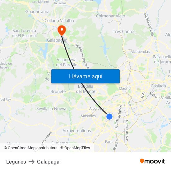 Leganés to Galapagar map