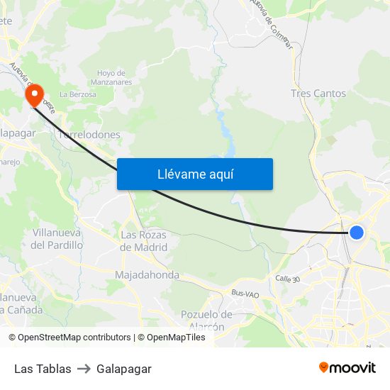 Las Tablas to Galapagar map