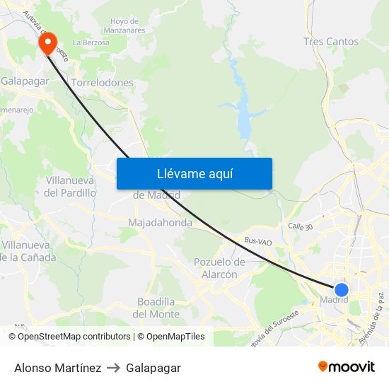Alonso Martínez to Galapagar map