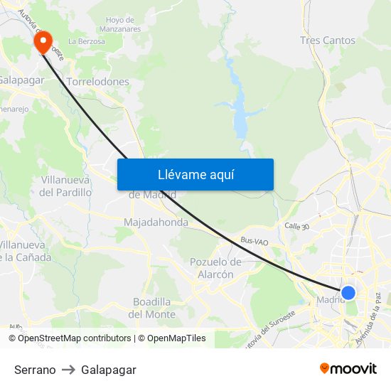 Serrano to Galapagar map