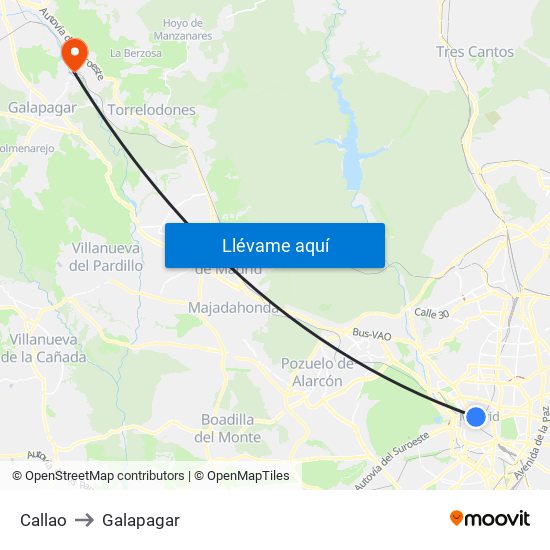 Callao to Galapagar map